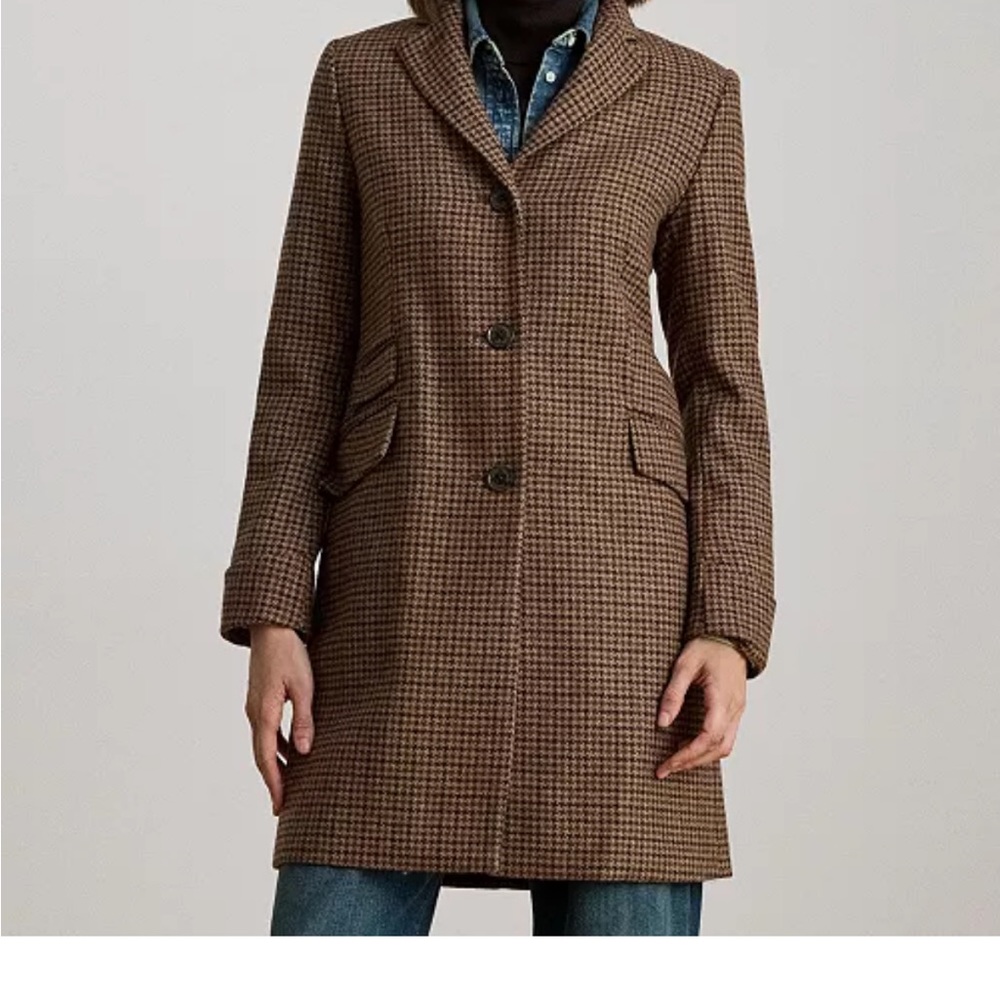 Ralph Lauren Brown Houndstooth Trench Coat
